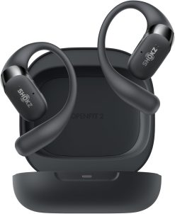 SHOKZ OpenFit 2 Casque à Oreilles Libres, écouteurs Bluetooth sans Fil avec Micro, écouteurs avec Crochet d'oreille et 48 Heures de Lecture, Charge Rapide, résistance IP55, Sac de Transport, Noir